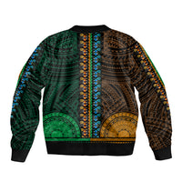 African Dashiki Bomber Jacket With Polynesian Pattern - Half Green and Gold LT9 - Polynesian Pride