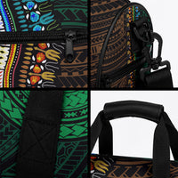 African Dashiki With Polynesian Pattern Green Gold Duffle Bag LT9 - Polynesian Pride