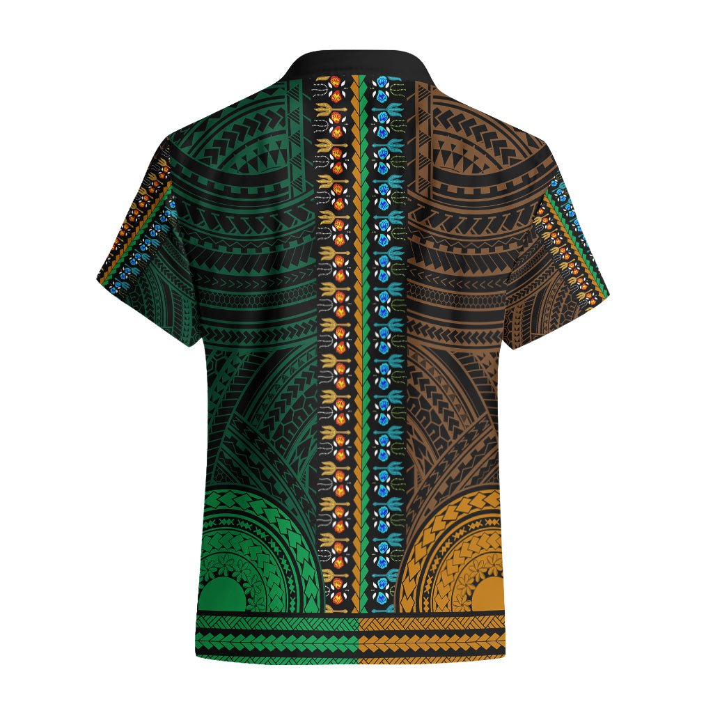 African Dashiki Hawaiian Shirt With Polynesian Pattern - Half Green and Gold LT9 - Polynesian Pride