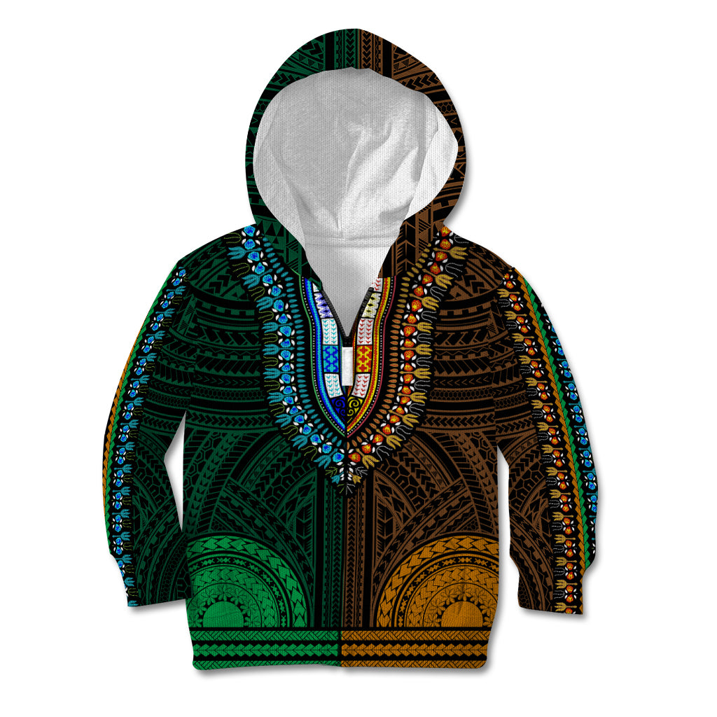 African Dashiki Kid Hoodie With Polynesian Pattern - Half Green and Gold LT9 - Polynesian Pride