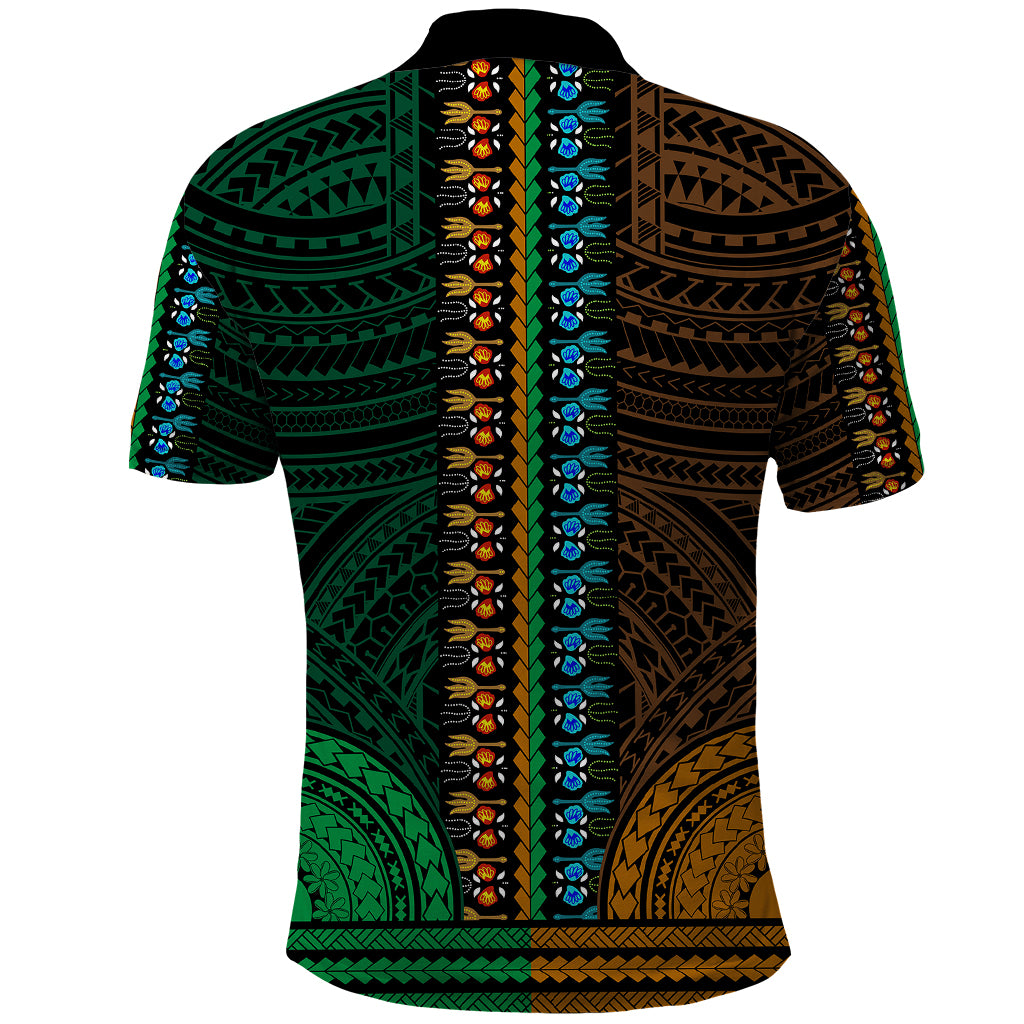 African Dashiki Polo Shirt With Polynesian Pattern Half Green and Gold LT9 - Polynesian Pride