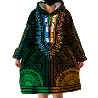 African Dashiki Wearable Blanket Hoodie With Polynesian Pattern - Half Green and Gold LT9 - Polynesian Pride