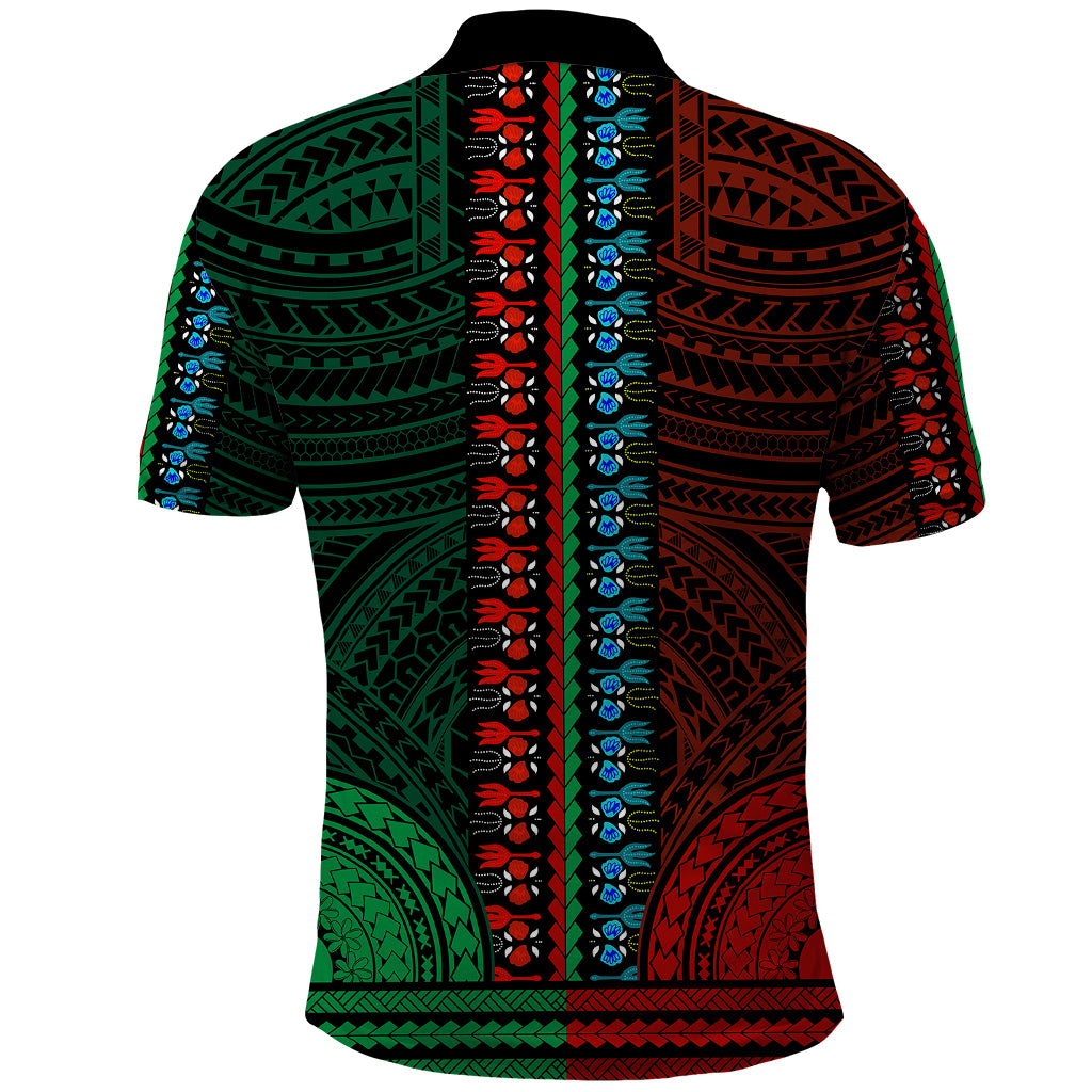 African Dashiki Polo Shirt With Polynesian Pattern Half Green and Red LT9 - Polynesian Pride