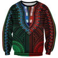 African Dashiki Sweatshirt With Polynesian Pattern - Half Green and Red LT9 Unisex Green and Red - Polynesian Pride