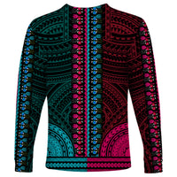 African Dashiki Long Sleeve Shirt With Polynesian Pattern - Half Teal and Pink LT9 - Polynesian Pride