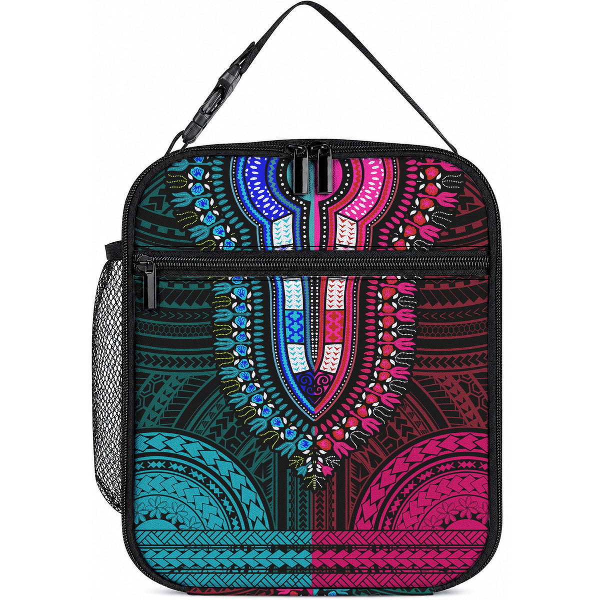 African Dashiki With Polynesian Pattern Teal Pink Lunch Bag LT9 10.2 × 8.3 × 4.3 inch Teal and Pink - Polynesian Pride