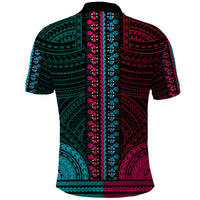 African Dashiki Polo Shirt With Polynesian Pattern Half Teal and Pink LT9 - Polynesian Pride