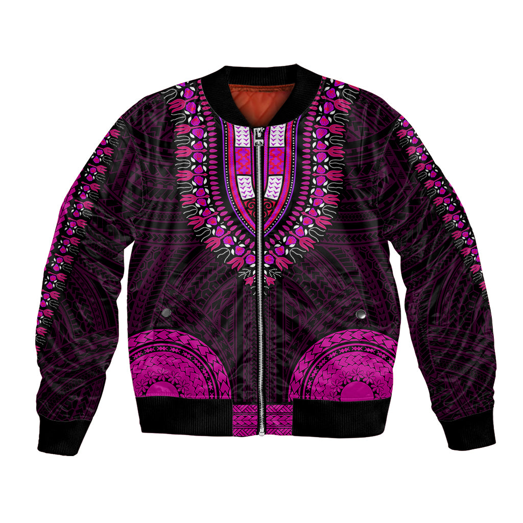 African Dashiki Bomber Jacket With Polynesian Pattern - Pink LT9 Unisex Pink - Polynesian Pride