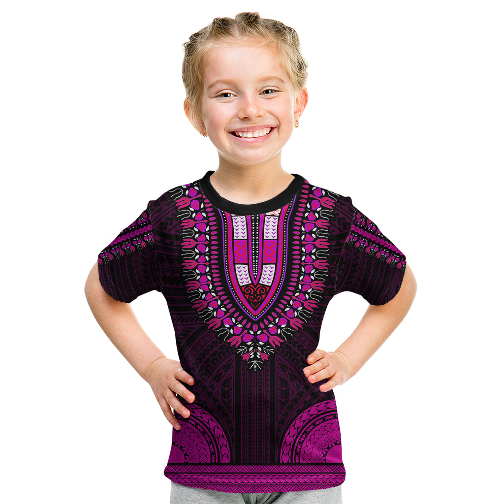 African Dashiki Kid T Shirt With Polynesian Pattern - Pink LT9 Pink - Polynesian Pride