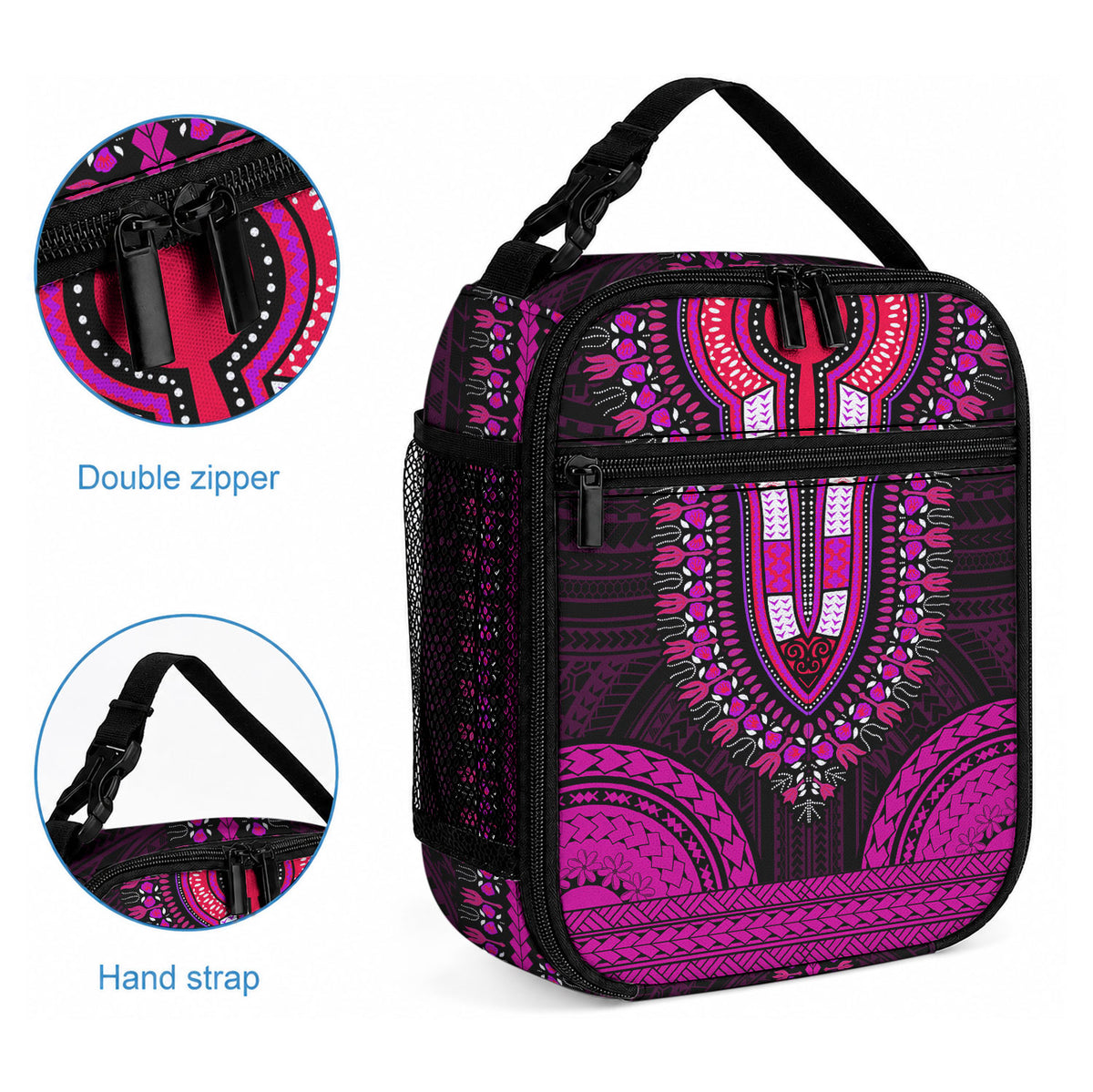 African Dashiki With Polynesian Pattern Pink Lunch Bag LT9 - Polynesian Pride