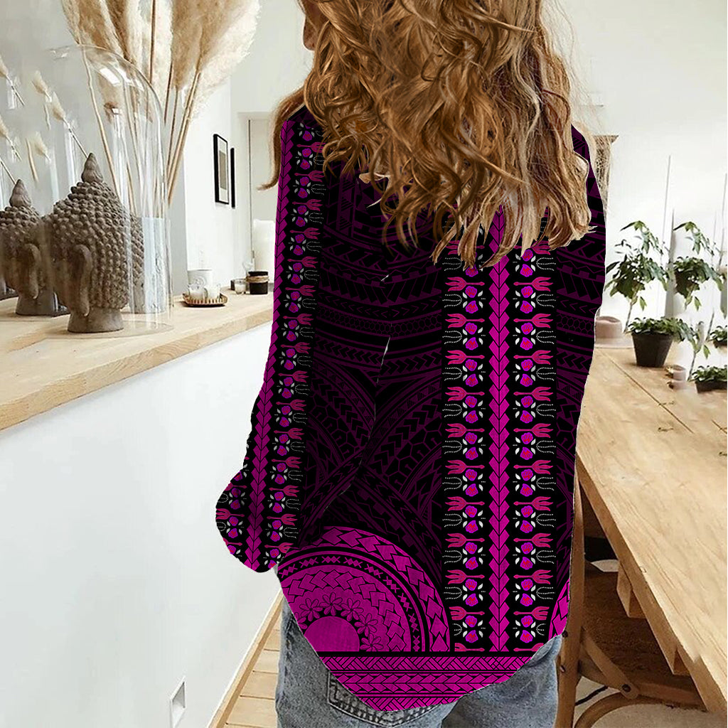African Dashiki Women Casual Shirt With Polynesian Pattern - Pink LT9 - Polynesian Pride