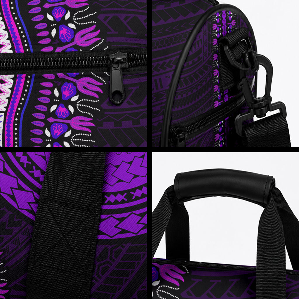African Dashiki With Polynesian Pattern Purple Duffle Bag LT9 - Polynesian Pride