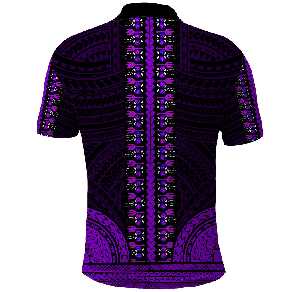 African Dashiki Polo Shirt With Polynesian Pattern Purple LT9 - Polynesian Pride