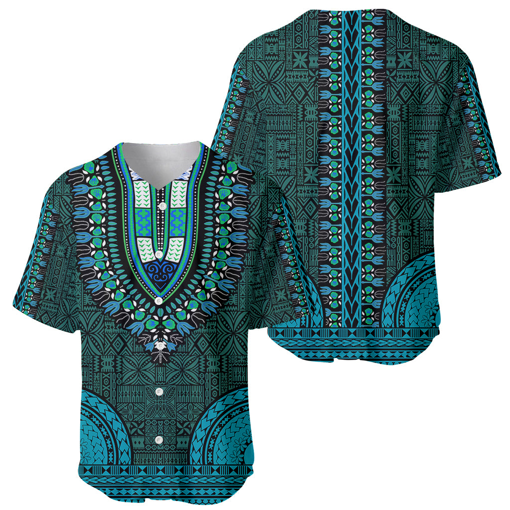 African Dashiki Baseball Jersey With Tapa Pattern - Teal LT9 - Polynesian Pride