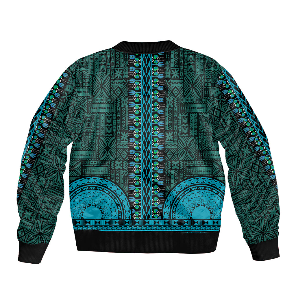 African Dashiki Bomber Jacket With Tapa Pattern - Teal LT9 - Polynesian Pride