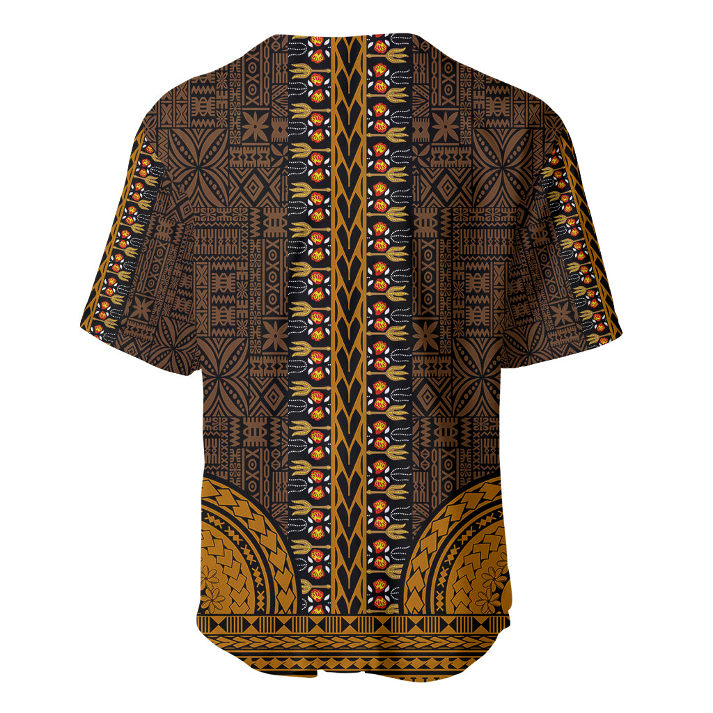 African Dashiki Baseball Jersey With Tapa Pattern - Gold LT9 - Polynesian Pride