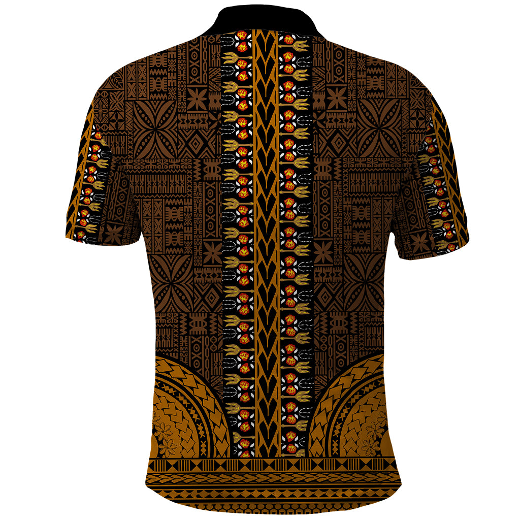 African Dashiki Polo Shirt With Tapa Pattern Gold LT9 - Polynesian Pride