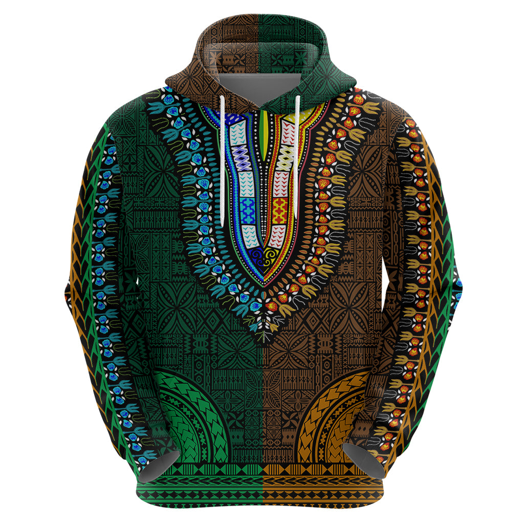 African Dashiki Hoodie With Tapa Pattern Half Green and Gold LT9 - Polynesian Pride