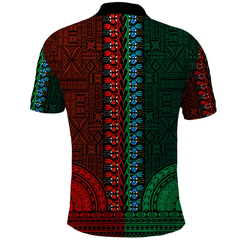 African Dashiki Polo Shirt With Tapa Pattern Half Green and Red LT9 - Polynesian Pride