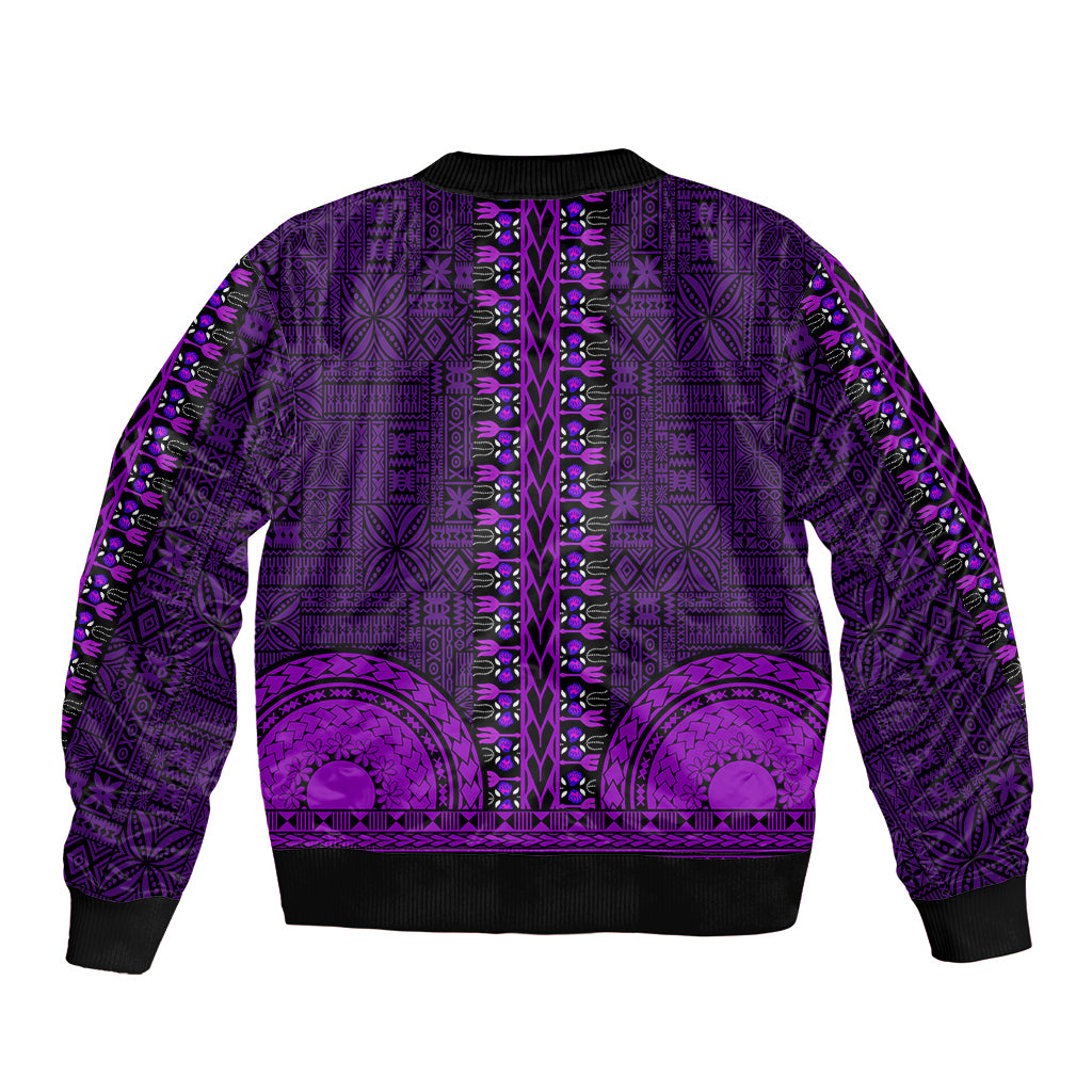 African Dashiki Bomber Jacket With Tapa Pattern - Purple LT9 - Polynesian Pride