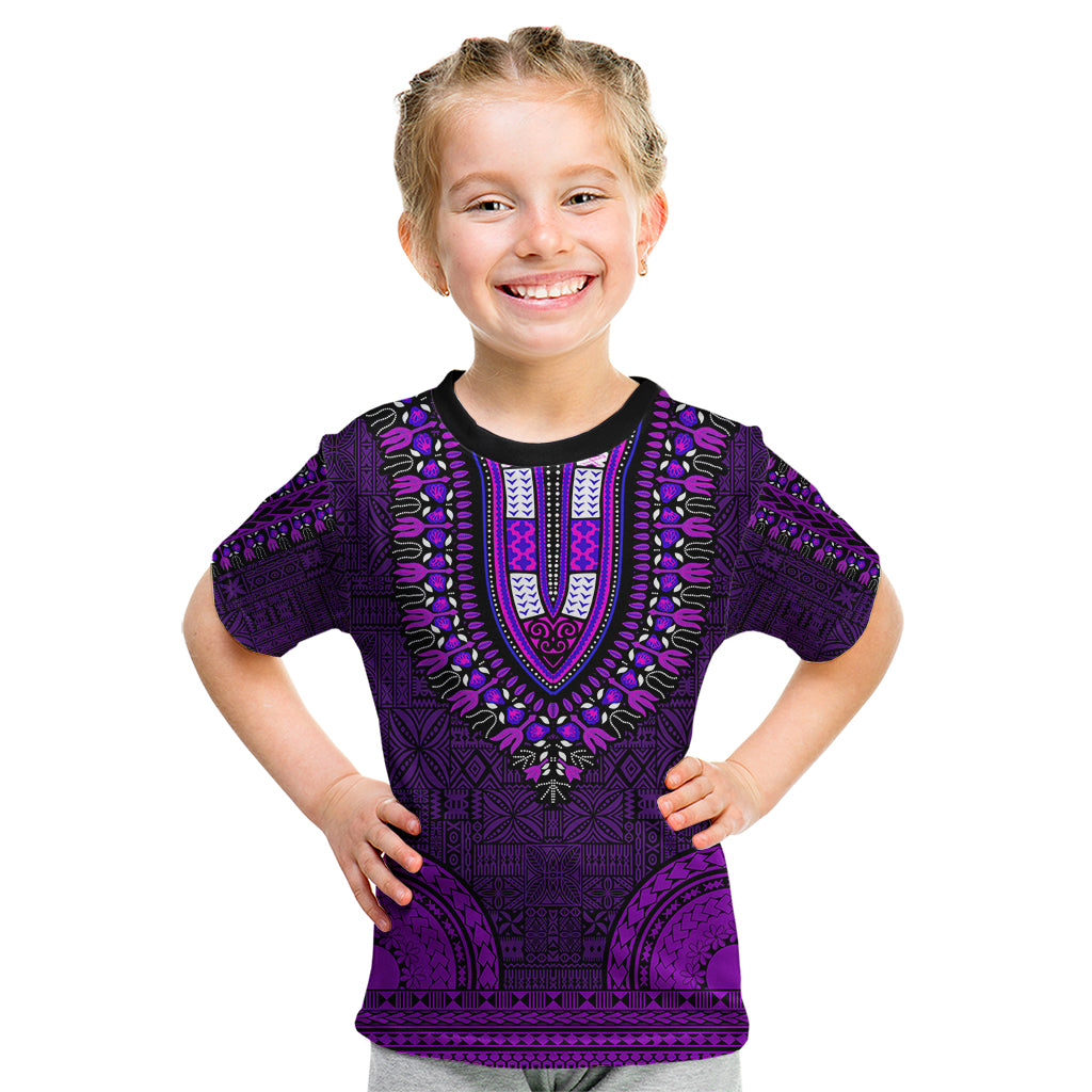 African Dashiki Kid T Shirt With Tapa Pattern - Purple LT9 Purple - Polynesian Pride