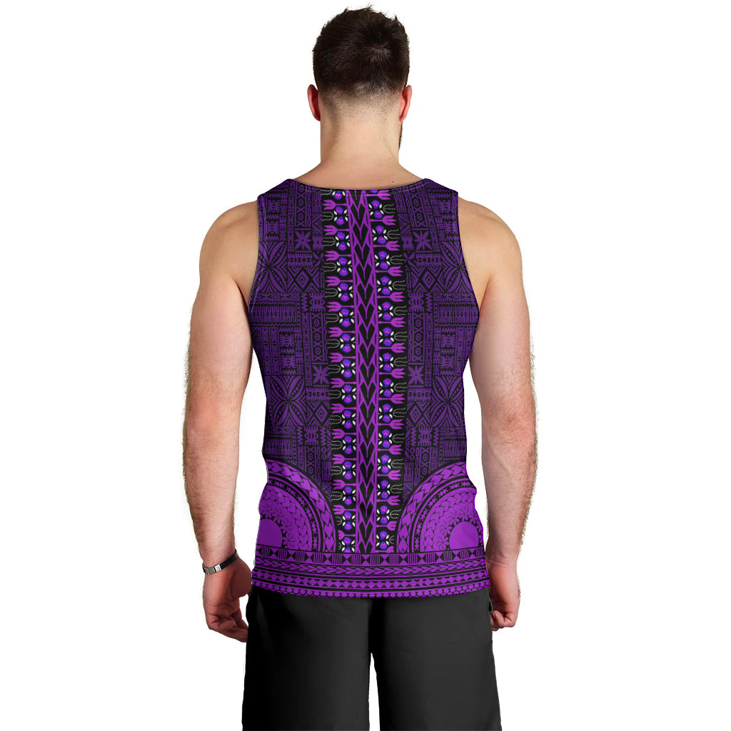 African Dashiki Men Tank Top With Tapa Pattern - Purple LT9 - Polynesian Pride
