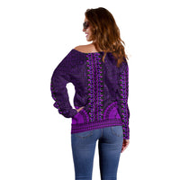 African Dashiki Off Shoulder Sweater With Tapa Pattern - Purple LT9 - Polynesian Pride