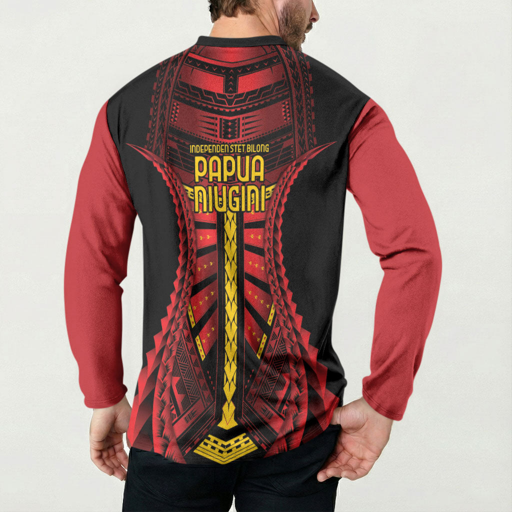 Independen Stet bilong Papua Niugini 1975 Button Sweatshirt Red Tribal Papua New Guinea Province Flag LT9 - Polynesian Pride