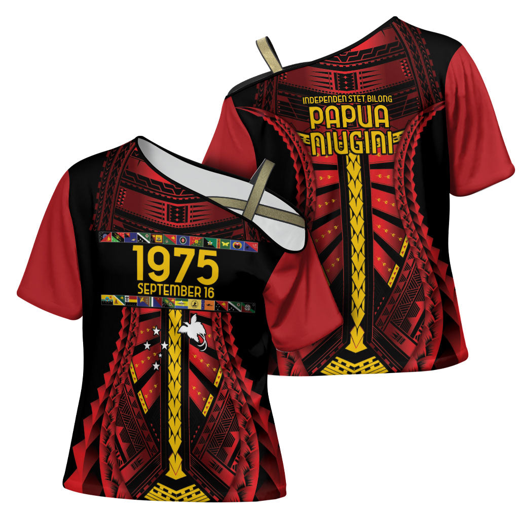Independen Stet bilong Papua Niugini 1975 Cross Shoulder Shirt Red Tribal Papua New Guinea Province Flag LT9 - Polynesian Pride