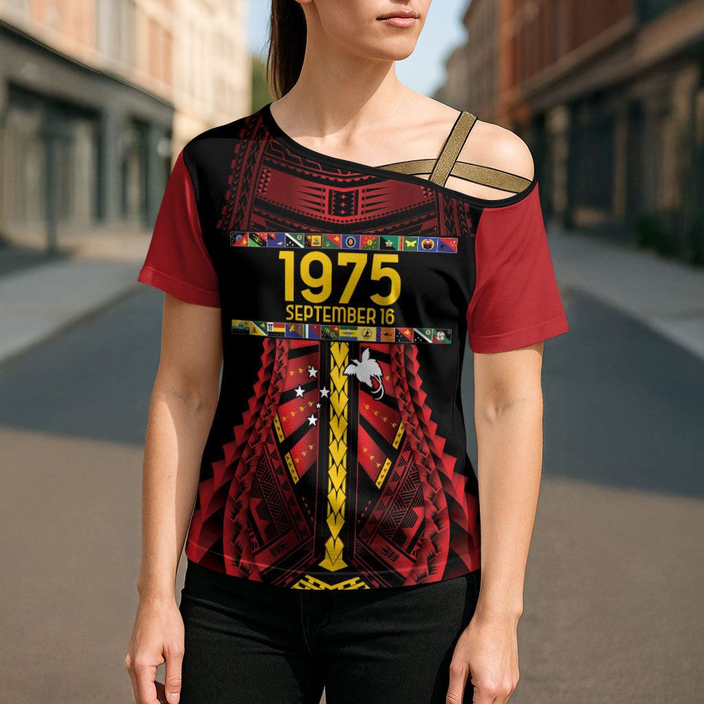 Independen Stet bilong Papua Niugini 1975 Cross Shoulder Shirt Red Tribal Papua New Guinea Province Flag LT9 - Polynesian Pride