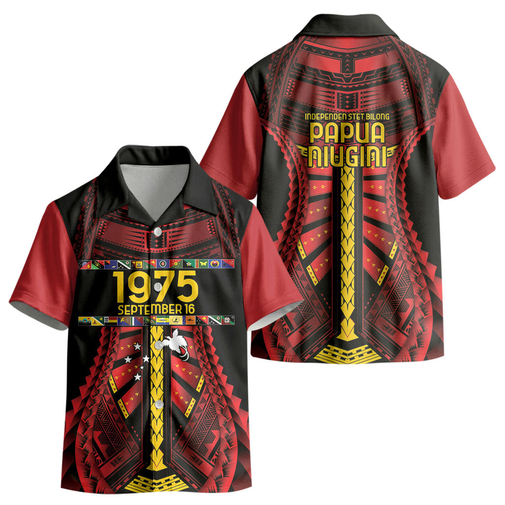 Independen Stet bilong Papua Niugini 1975 Kid Hawaiian Shirt Red Tribal Papua New Guinea Province Flag LT9 - Polynesian Pride