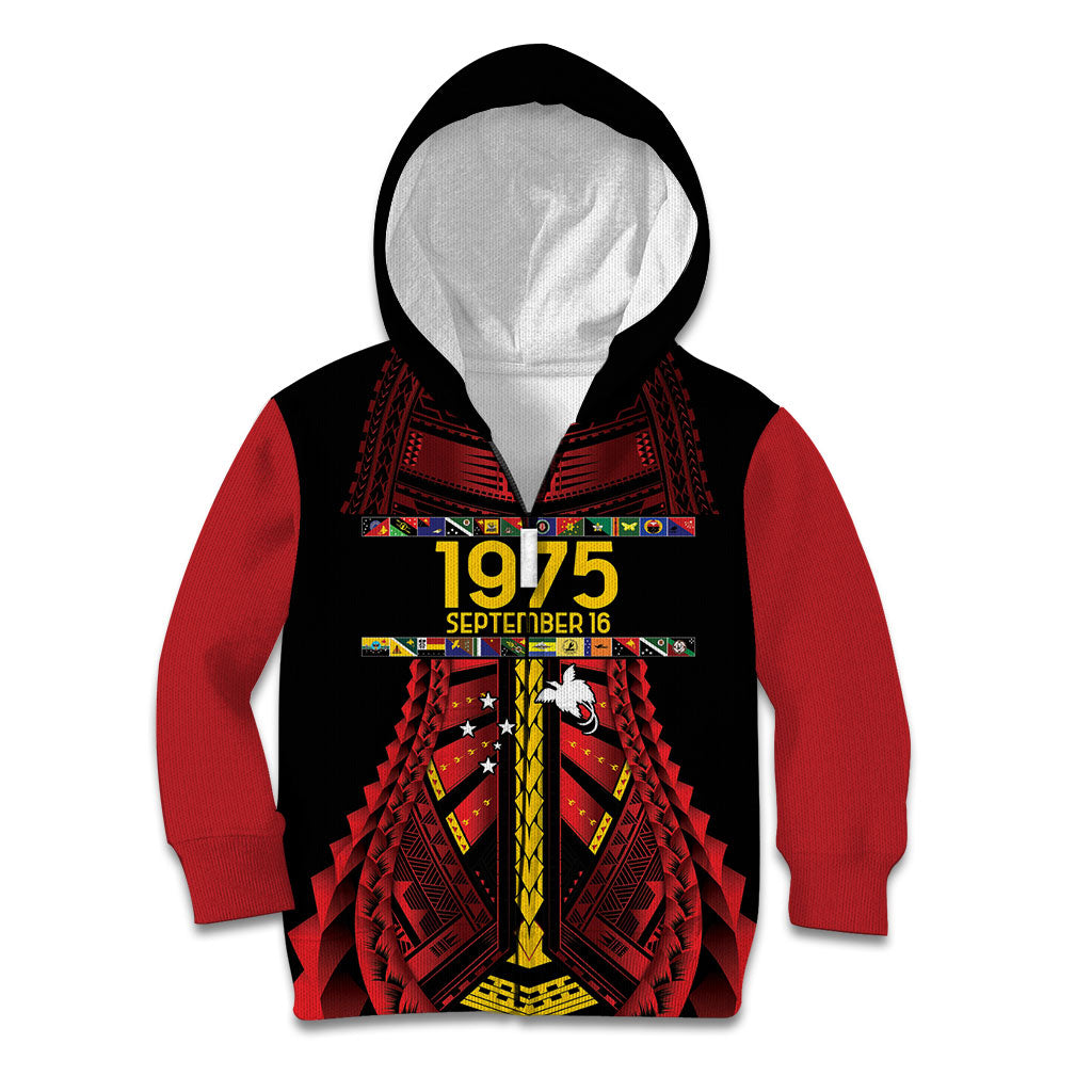 Independen Stet bilong Papua Niugini 1975 Kid Hoodie Red Tribal Papua New Guinea Province Flag LT9 Zip Hoodie Red - Polynesian Pride
