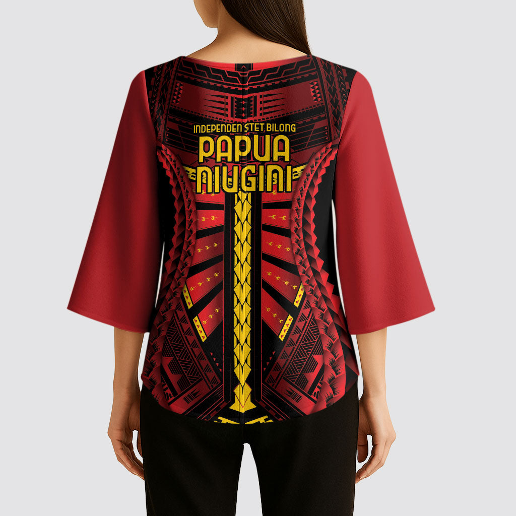 Independen Stet bilong Papua Niugini 1975 Kimono Sleeve Blouse Red Tribal Papua New Guinea Province Flag LT9 - Polynesian Pride