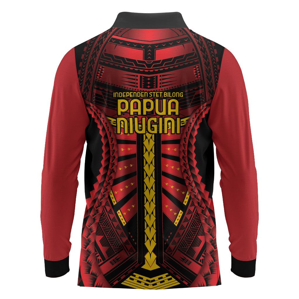 Independen Stet bilong Papua Niugini 1975 Long Sleeve Polo Shirt Red Tribal Papua New Guinea Province Flag LT9 - Polynesian Pride
