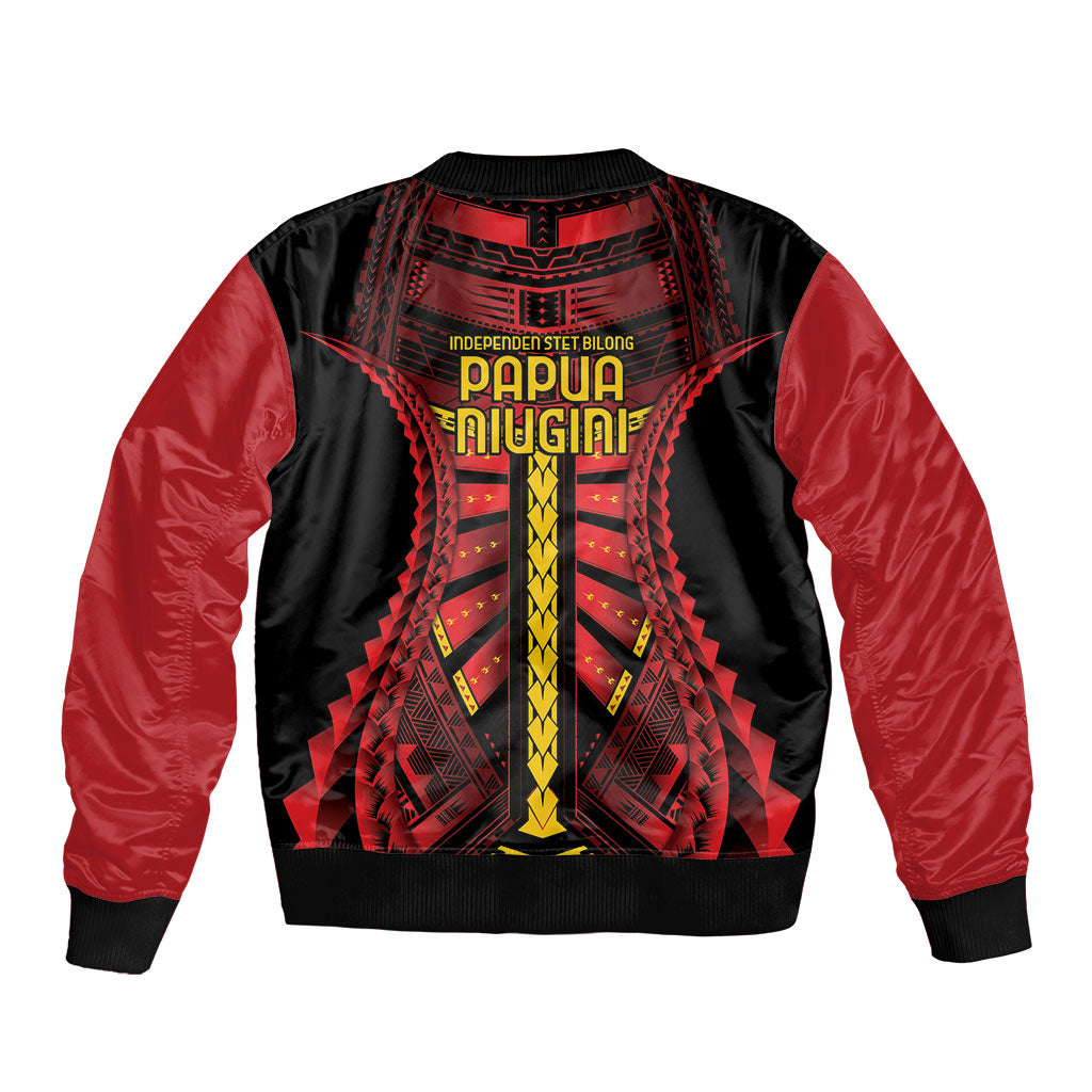Independen Stet bilong Papua Niugini 1975 Sleeve Zip Bomber Jacket Red Tribal Papua New Guinea Province Flag LT9 - Polynesian Pride