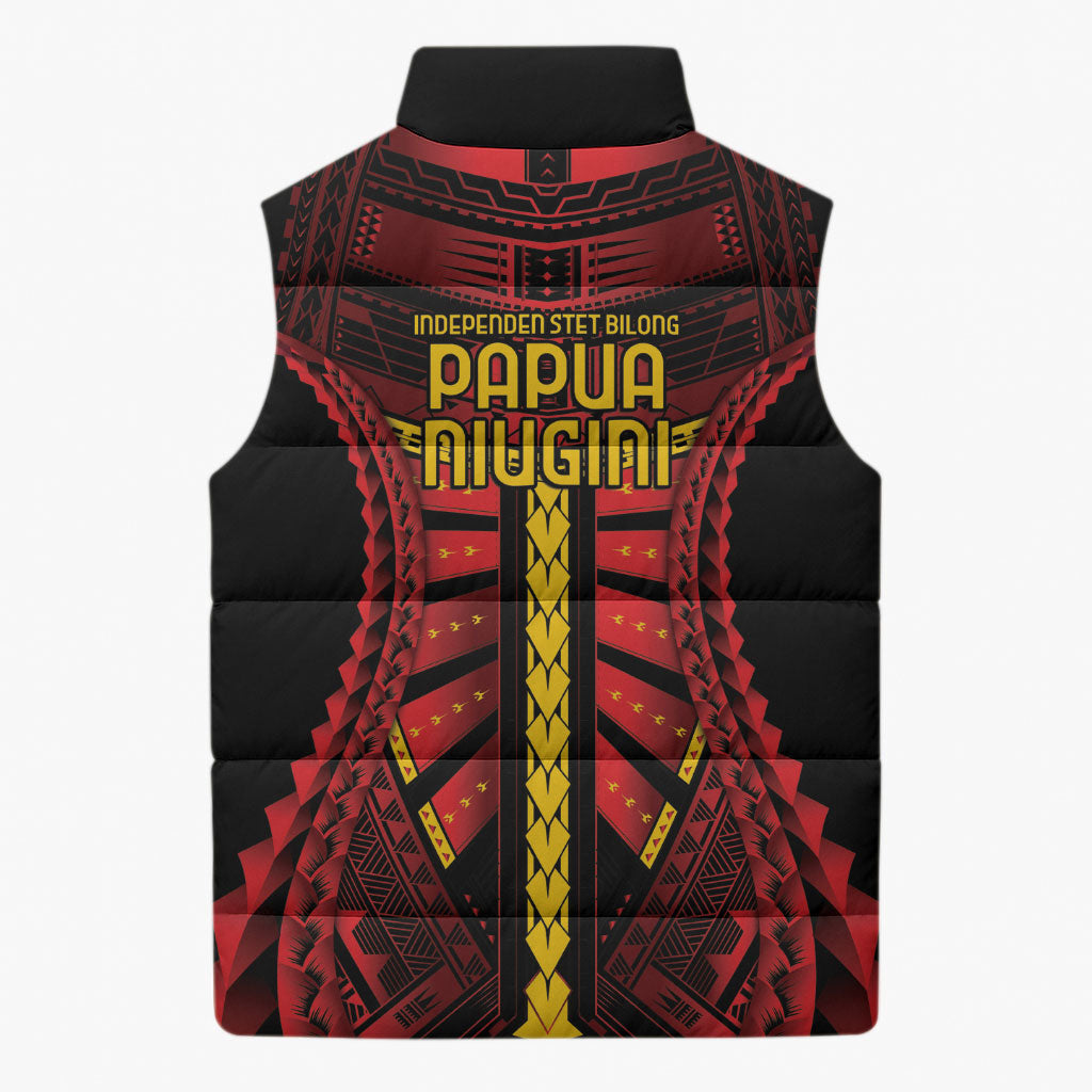 Independen Stet bilong Papua Niugini 1975 Sleeveless Puffer Jacket Red Tribal Papua New Guinea Province Flag LT9 - Polynesian Pride