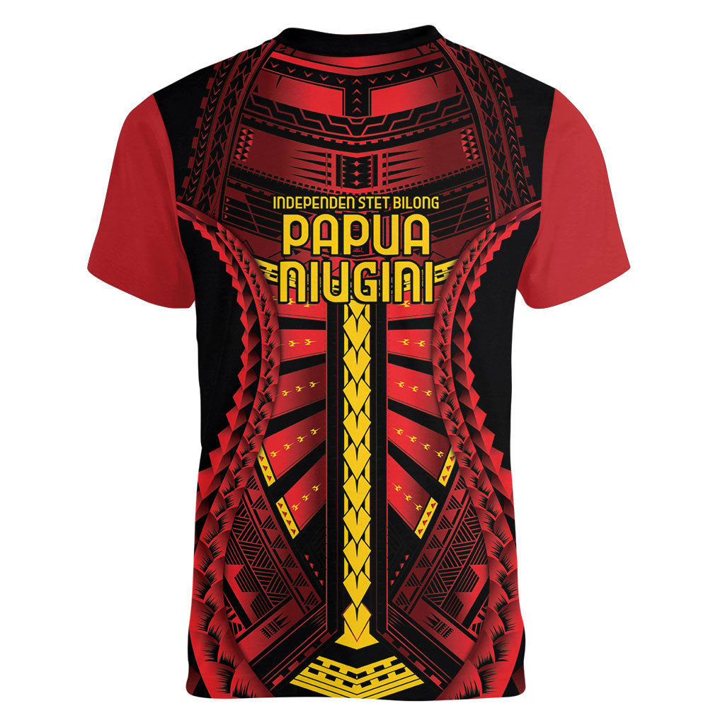Independen Stet bilong Papua Niugini 1975 Women V-Neck T-Shirt Red Tribal Papua New Guinea Province Flag LT9 - Polynesian Pride
