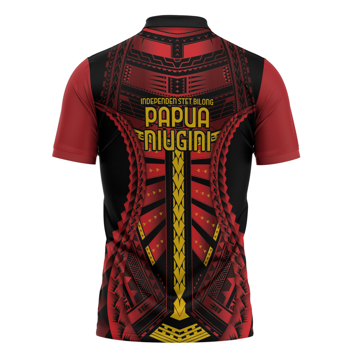 Independen Stet bilong Papua Niugini 1975 Zipper Polo Shirt Red Tribal Papua New Guinea Province Flag LT9 - Polynesian Pride