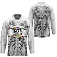 Independen Stet bilong Papua Niugini 1975 Hockey Jersey White Tribal Papua New Guinea Province Flag LT9 - Polynesian Pride