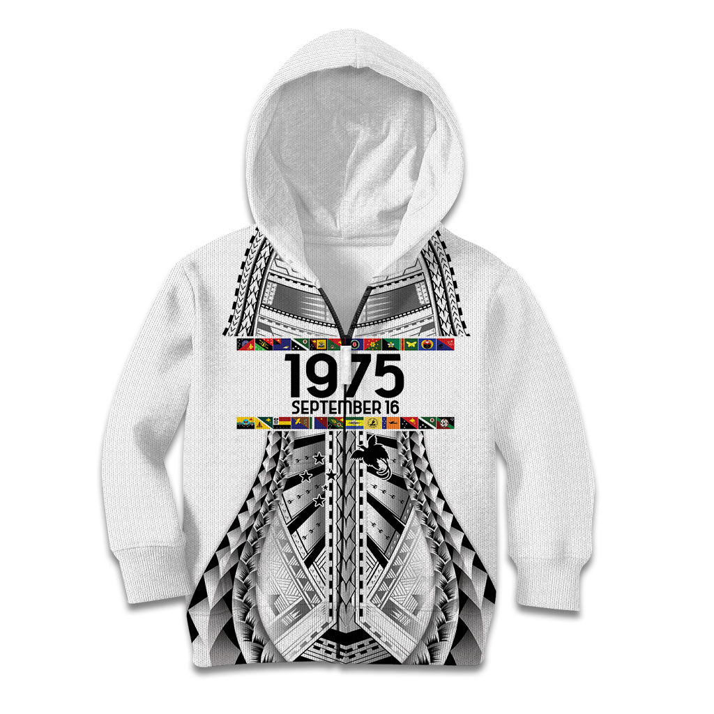 Independen Stet bilong Papua Niugini 1975 Kid Hoodie White Tribal Papua New Guinea Province Flag LT9 Zip Hoodie White - Polynesian Pride