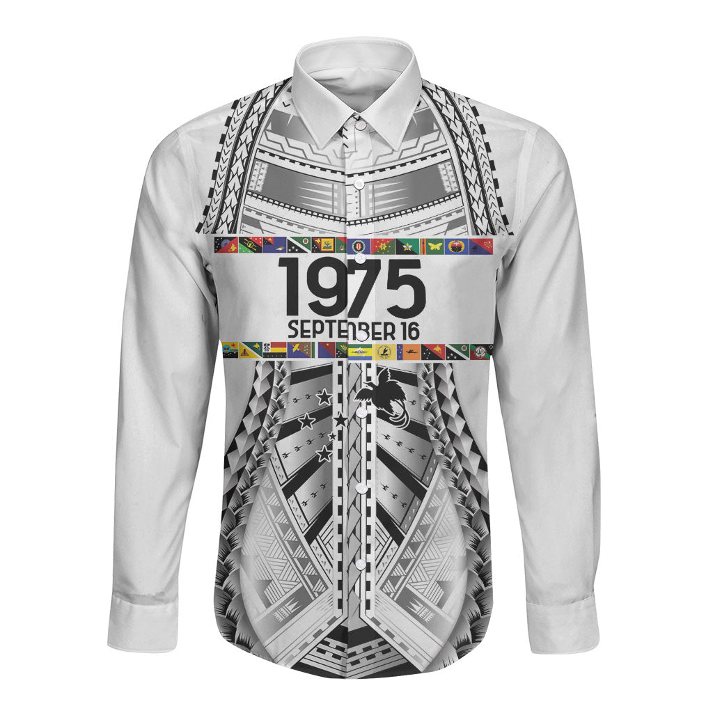 Independen Stet bilong Papua Niugini 1975 Long Sleeve Button Shirt White Tribal Papua New Guinea Province Flag LT9 Unisex White - Polynesian Pride