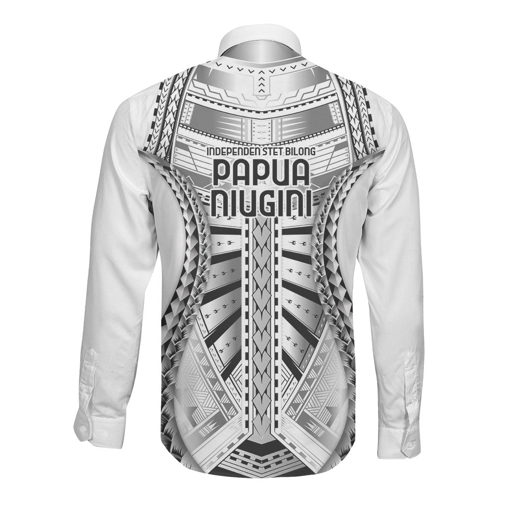 Independen Stet bilong Papua Niugini 1975 Long Sleeve Button Shirt White Tribal Papua New Guinea Province Flag LT9 - Polynesian Pride