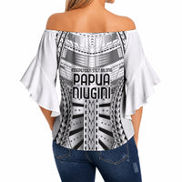 Independen Stet bilong Papua Niugini 1975 Off Shoulder Wrap Waist Top White Tribal Papua New Guinea Province Flag LT9 - Polynesian Pride