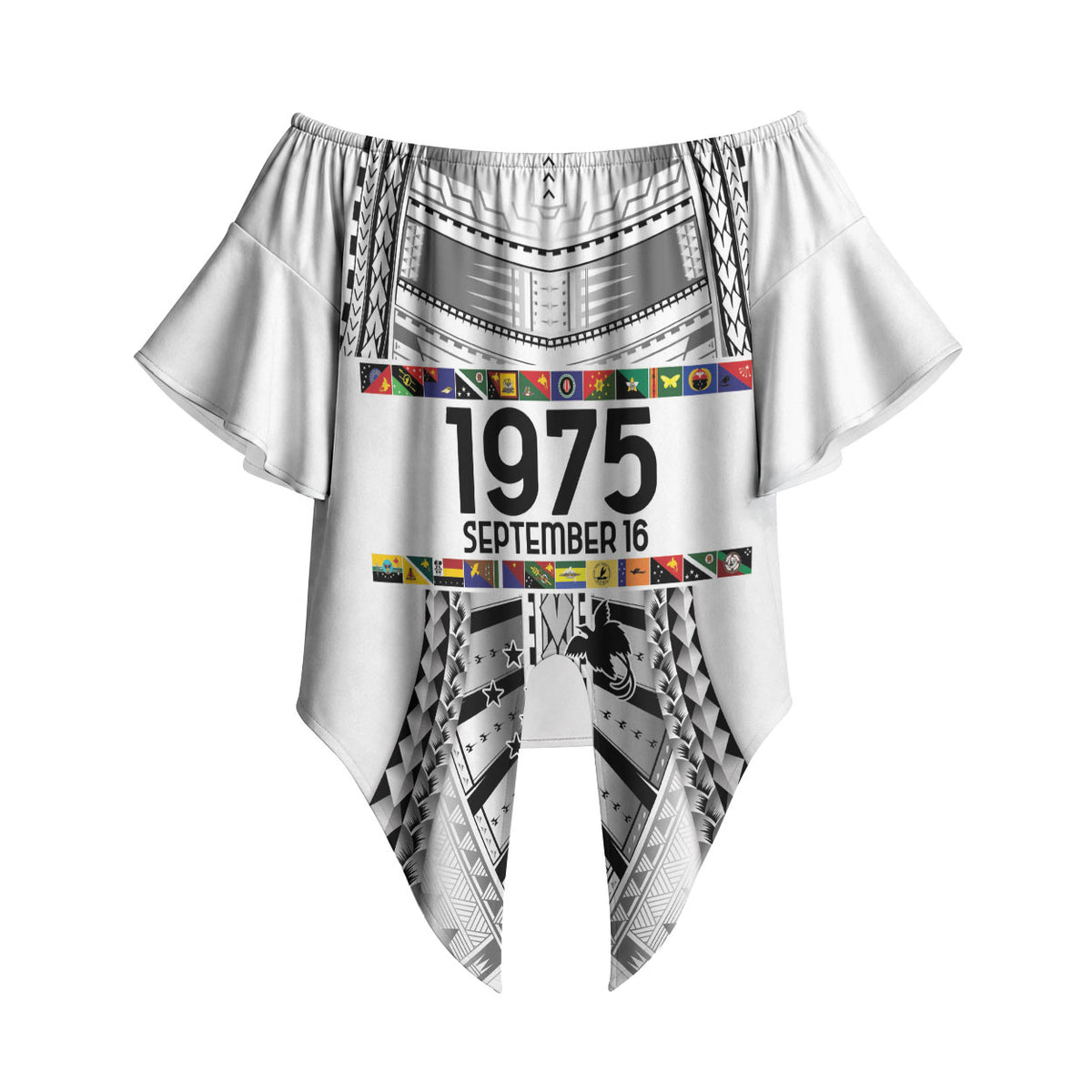 Independen Stet bilong Papua Niugini 1975 Off Shoulder Wrap Waist Top White Tribal Papua New Guinea Province Flag LT9 - Polynesian Pride