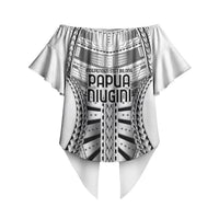 Independen Stet bilong Papua Niugini 1975 Off Shoulder Wrap Waist Top White Tribal Papua New Guinea Province Flag LT9 - Polynesian Pride