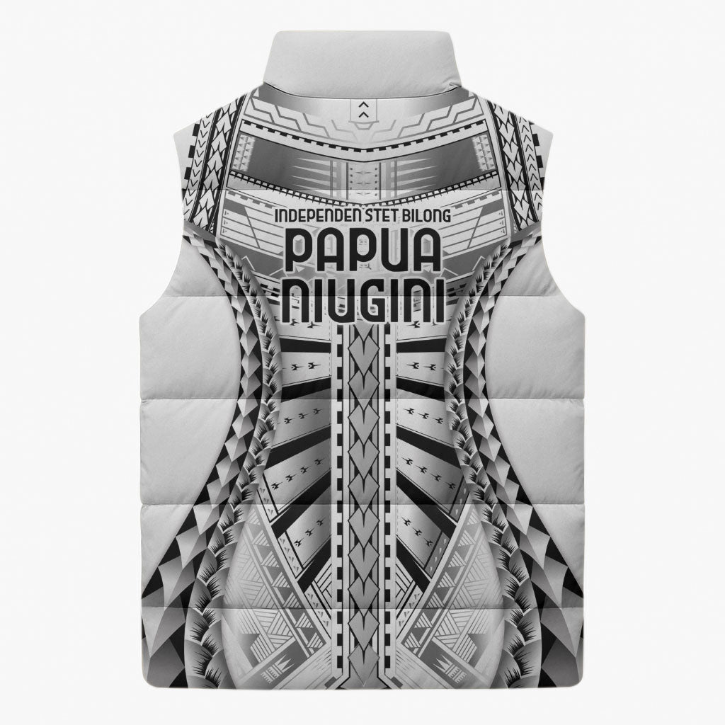 Independen Stet bilong Papua Niugini 1975 Sleeveless Puffer Jacket White Tribal Papua New Guinea Province Flag LT9 - Polynesian Pride