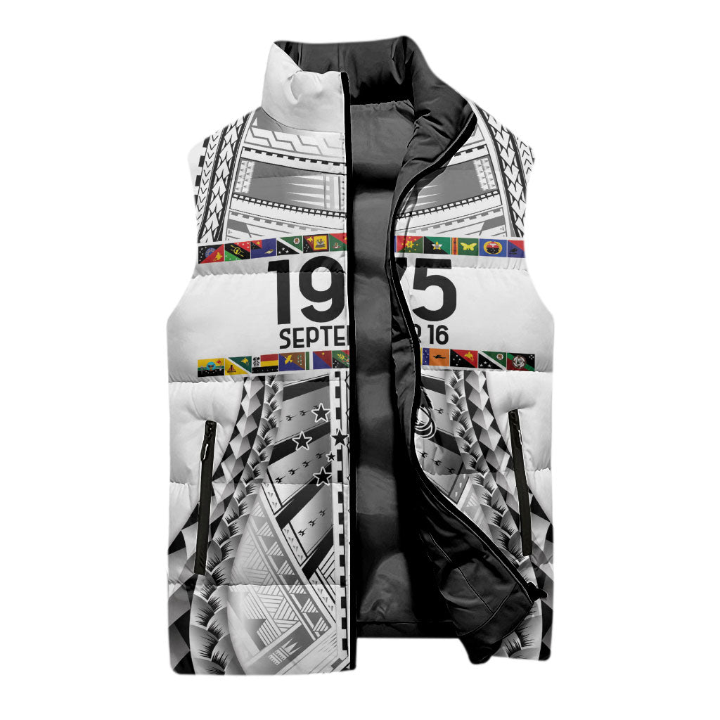 Independen Stet bilong Papua Niugini 1975 Sleeveless Puffer Jacket White Tribal Papua New Guinea Province Flag LT9 - Polynesian Pride
