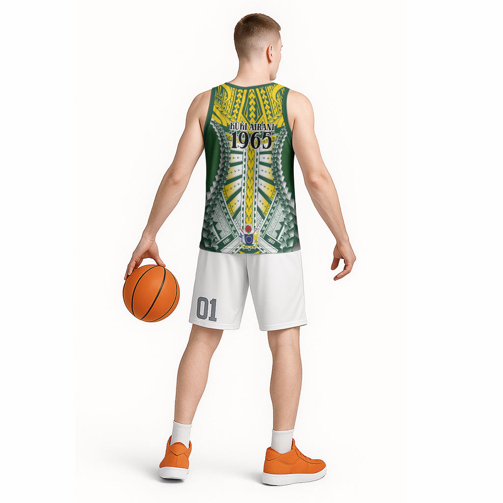 Cook Islands 1965 National Pride Basketball Jersey Green Yellow Tribal Pattern LT9 - Polynesian Pride