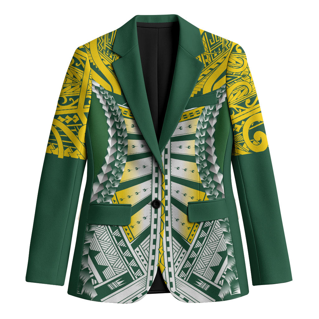 Cook Islands 1965 National Pride Blazer Green Yellow Tribal Pattern LT9 Unisex Green - Polynesian Pride