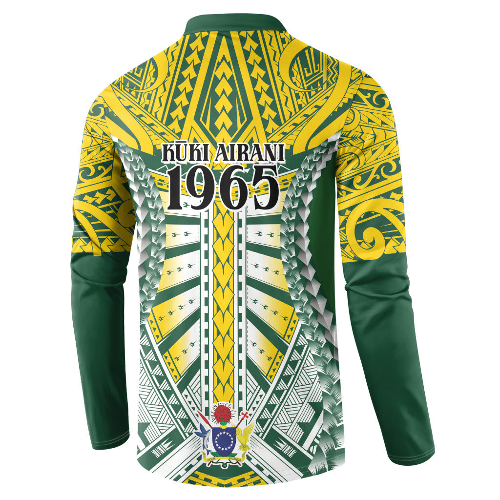 Cook Islands 1965 National Pride Button Sweatshirt Green Yellow Tribal Pattern LT9 - Polynesian Pride